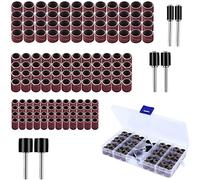 150 Piezas Kit Tambores de Lijado con Caja Libre, 144 Bandas de Lija y 6 Piezas Mandriles de Tambor, Herramientas Rotativas Accesorios, para Joyería Vidrio Metal Madera Lijado y Pulido
