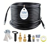 15M Kit de Manguera para Limpiar Tuberías,Desatascador Karcher compatible con Karcher K2-K7, Lavor, Bosch, 400 Bar/5800 PSI,Kit de Limpieza de Manguera de Drenaje con 2 Boquillas y 3 Adaptadores