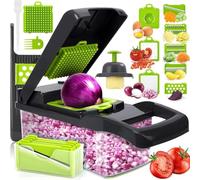 16 En 1 Cortador de Verdura, Mandolina de Cocina Profesional, Picador de Verduras Manual, Cortador de Patatas Acero Inoxidable con Separador de Huevos, Ralladores de Cocina para Cebolla,Tomates, Ajo