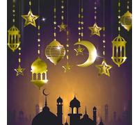 16 faroles de Luna y Estrella Dorada Brillante para decoración del hogar, Feliz Ramadán, Mubarak, telón de Fondo para Aladdin, Egipcio, Aladdin, Islam, Vacaciones, cumpleaños, Boda