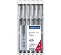 16 unidades de Staedtler® 308 SB6P, rotuladores de precisión pigmentados, estuche con 6 grosores, color