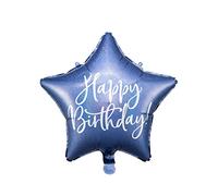 PartyDeco Globo metalizado Happy Birthday Azul marino brillante 16In