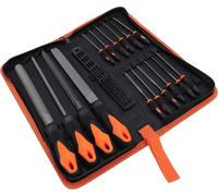 17 piezas: juego de limas para metal con estuche de transporte. Incluye limas de forma semicircular, triangular, plana y de aguja, cepillos de acero al carbono para uso manual