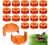 18 Bobinas de Hilo + 4 Tapas Compatible con Cortabordes Worx, 3m Longitud, 1.65mm de diámetro, Carrete y Cubiertas Incluidas
