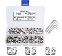 184 piezas T Tuercas en T M3 M4 M5 T-Slot Nuts Surtido Kit de acero al carbono niquelado con 4 llaves Allen para 20 Series Perfil de Aluminio