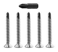 185 tornillos de cabeza plana, tornillos autorroscantes, tornillos autorroscantes para metal, M4.2 x 32 mm, 410 acero inoxidable, cabeza Phillips, con 1 pieza de broca cruzada 25 mm, para bricolaje
