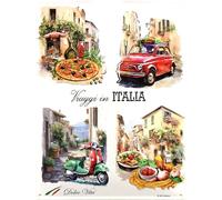 19671RA DOLCE VITA Viaggi in ITALIA - Placa de metal decorativo retro vintage (30 x 40 cm, con 4 perforaciones de 5 mm, ideal como regalo decorativo para cocina gastronomía italiana Fiat Mini Vespa