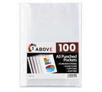 1Above Paquete de 100 carteras de plástico A5 de 45 micras, con anillas perforadas de vidrio fuerte, ideales para almacenar certificados, programas, sellos y recibos (1) (la cubierta puede variar)