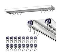 1m-7m Riel De Cortina Doble, Barra Curtain Track Techo Corredera De Aluminio Personalizable, Puede Colgar Cortinas Pesadas, Vía Recta Pista Para Pérgola, Cenador, Cortinas, Bañera(White,1m)