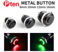 1NO interruptor de botón de Metal resistente al agua de cabeza alta luz LED autoblocante/reinicio 3/6/12/24/220V 8/10/12/16mm negro oxidado Red LED (1NO) 220V