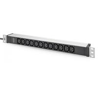 1U Aluminum PDU, rackmountable, 12 x C13 16A, 230VAC, 50/60Hz, Safety plug
