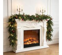 2.7M/9Ft Guirnalda Navideña con Luces, 110 Ramitas Guirnalda Navideña con Luz Guirnalda de Navidad, Guirnalda Artificial para Navidad, Escaleras, Chimenea, Centro de Mesa, Ventanas, Puerta