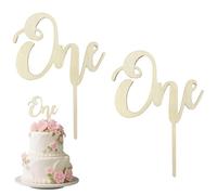 2 adornos para tarta de primer cumpleaños, decoración para tartas de madera, una decoración para tartas, 1 cumpleaños, decoración ideal para el primer cumpleaños, 1 aniversario de fiesta