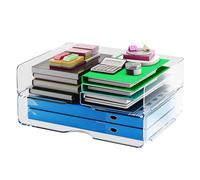2 Bandejas apilables Transparentes, XingyLi 2 Nivel A4 Acrílico Pet Archivador Bandejas Soporte Archivo Estante, Organizador de Documentos de sobremesa para Libros, revistas, Recibos y Material