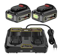 2 baterías de 5,5 Ah y Cargador de 2 Puertos para DeWalt, ASUNCELL 18 V/20 V MAX batería de Repuesto Compatible con DeWalt DCB204 DCB206 DCB180 DCB181 DCB182 DCB184 DCB201 Serie Herramientas
