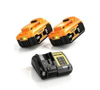 2 baterías de repuesto de 5,0 Ah para baterías Dewalt de 18 V + cargador de | Compatible con batería Dewalt 18 V DCB182 DCB184 DCB200 DCB101 DCB107 DCB112 DCB115 para todas las máquinas de batería Dewalt