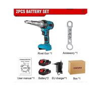 (2 Battery EU Plug) Onevan 720W Brushless Electric Rivet Gun With 20000N Force For Makita 18V Battery Auto Riveting And Nut Setting Tool