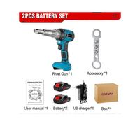 (2 Battery US Plug) Onevan 720W Brushless Electric Rivet Gun With 20000N Force For Makita 18V Battery Auto Riveting And Nut Setting Tool