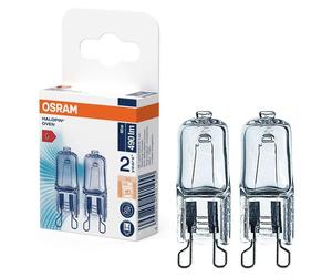 2 bombillas halógenas Osram, base de pinza, modelo Halopin Oven, 40W, casquillo G9, cristal transparente, 490 lúmenes, luz blanca cálida (2700K), regulable