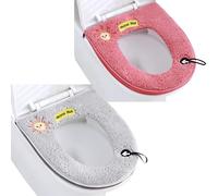 2 cojines universales para asiento de inodoro con lazo para colgar, suaves y cálidos, lavables (gris y rosa)