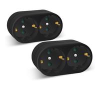 2 en 1 Adaptador Plano Enchufe con 2 Tomas, 2 Enchufes Regleta, hasta Carga 3680W, 16A, 250V, Negro, 2 Pcs