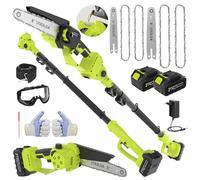 2 en 1 podadora de cadena mini cortasetos, 6"&8", mango telescópico de 2,05 m podadora de batería, batería de 2x4,0Ah, alimentación automática de aceite, ajuste sin herramientas, podadora para
