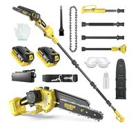 2 en 1 Sierra de Cadena a Batería Motor Sin Escobillas, Compatible Makita 18V, 8 Pulgadas, 2×4.0Ah, Vástago 4.2m, Cabezal 180°, Para Podar Ramas & Cortar Madera (yel)