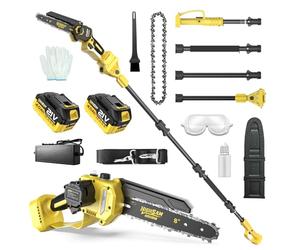 2 en 1 Sierra de Cadena a Batería Motor Sin Escobillas, Compatible Makita 18V, 8 Pulgadas, 2×4.0Ah, Vástago 4.2m, Cabezal 180°, Para Podar Ramas & Cortar Madera (Batería)