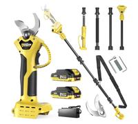 2 en 1 Tijeras de podar a batería telescópicas, compatibles Makita 18V, alcance 4m, motor sin escobillas 1500W, 2×2.0Ah, corte 42mm, rotación 180°, para jardinería y poda de árboles (yel)
