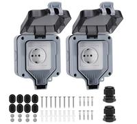2 enchufes exteriores resistentes al agua, enchufe exterior resistente al agua, enchufe exterior IP66, enchufe de pared, enchufe de pared para ambientes húmedos, 1 compartimento, enchufe exterior para
