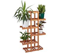 Relaxdays Juego 2 Soportes Plantas Estanterías para Interior, Madera, Marrón Claro, 125 x 81 x 25 cm