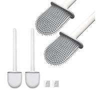 2 Escobilla WC de silicona con Puas de silicona, Secado Rapido. Escobilla para Inodoro, Bañera, Baño con Soporte para la Pared. Cepillo de limpieza creativo con base adhesiva.