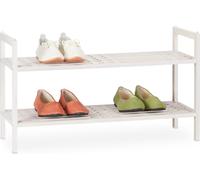 2 estanterías apilables para zapatos, con 2 estantes cada una, en color nogal, estilo rústico, capacidad para hasta 6 pares de zapatos por estante, dimensiones: 41 x 69 x 27 cm, color blanco