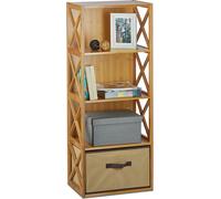 2 estanterías de bambú con cesta, 4 estantes, estantería de pie de madera, estantería para baño, caja plegable, dimensiones: 105 x 42 x 29 cm, color marrón natural