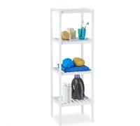 2 estanterías de bambú para baño, con 4 estantes, dimensiones: 110 x 34,5 x 33 cm, estantería alta, independiente, de madera, color blanco