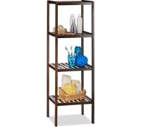2 estanterías de bambú para baño, con 4 niveles de almacenamiento, dimensiones: 110 x 34,5 x 33 cm, estantería alta, estantería de madera, color marrón oscuro