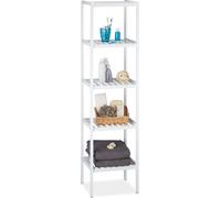 2 estanterías de bambú para baño, con 5 niveles de almacenamiento, dimensiones: 139,5 x 34,5 x 33 cm, estantería alta, ideal para la cocina, color blanco