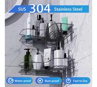 2 estantes triangulares de esquina para baño, estanterías de almacenamiento montadas en la pared, soporte para champú, organizador de cosméticos, cesta de drenaje de hierro para ducha 2PCS
