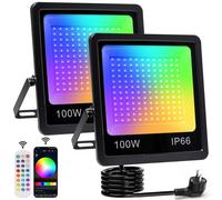 2 focos LED RGB de 100W, con grado de protección IP66, controlables mediante aplicación y mando a distancia, pack de 2 unidades