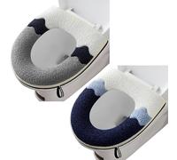 2 fundas de asiento de inodoro suaves más gruesas con asa, cojín suave y grueso, lavable, se adapta a todos los asientos de inodoro ovalados (gris + azul marino)