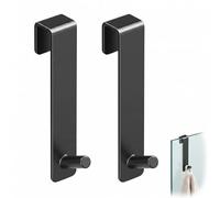 2 Ganchos Mampara Ducha Cristal Sin Taladro, Colgador Toalla Baño Negro Mate para Puertas de Cristal hasta 17mm, Toalleros de Baño de Acero Inoxidable con Protección Antiarazos, 12.5cm