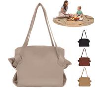 2-in-1 Convertible Picnic Mat Tote Bag, Foldable Waterproof Picnic Blanket, Oxford Fabric Portable Tote, Large-Capacity Packable Carryall Bag for Outdoor Dining, Camping, Travel, Beach (Taupe)