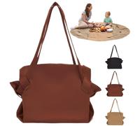 2-in-1 Convertible Picnic Mat Tote Bag, Foldable Waterproof Picnic Blanket, Oxford Fabric Portable Tote, Large-Capacity Packable Carryall Bag for Outdoor Dining, Camping, Travel, Beach (Brown)