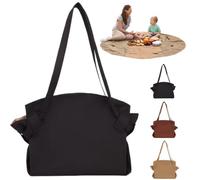 2-in-1 Convertible Picnic Mat Tote Bag, Foldable Waterproof Picnic Blanket, Oxford Fabric Portable Tote, Large-Capacity Packable Carryall Bag for Outdoor Dining, Camping, Travel, Beach (Black)