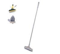 2 In 1 Floor Scrub Cleaning Brush Wiper, Floor Scrub Brush with Long Handle and Squeegee, Bathroom Wiper with 120 Degree Removable Rotatable Head, for Cleaning Bathroom, Patio (Beige)