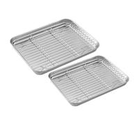 2 Juegos Bandeja para Hornear de Acero Inoxidable con Rejilla | Acabado Espejo, Construcción Robusta, Color Plata, Set Versátil para Cocina y Repostería Diaria