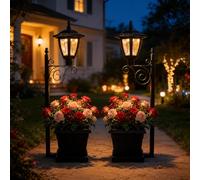 2 lámparas solares de pie con base de maceta, lámpara solar 2 en 1 para decoración de jardín, luces LED impermeables para porche, patio y patio, linterna de metal retro S-olar paisaje