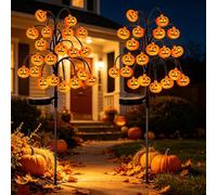 2 luces solares de calabaza, 20 luces LED, decoración al aire libre para | Plástico resistente a la intemperie, 8 modos de iluminación dinámicos, carga solar automática, fácil instalación para