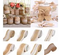 2 m/rollo de cinta de encaje de arpillera de yute Vintage Natural, manualidades, costura artesanal, tela de yute, envoltura de regalo, boda, fiesta, Navidad, decoración del hogar A05 5Pcs
