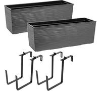 2 macetas para flores, macetas para balcón, macetas para barandilla, macetas para plantas, macetas para balcón, soporte de metal, color grafito, dimensiones: 56 x 15 x 19 cm